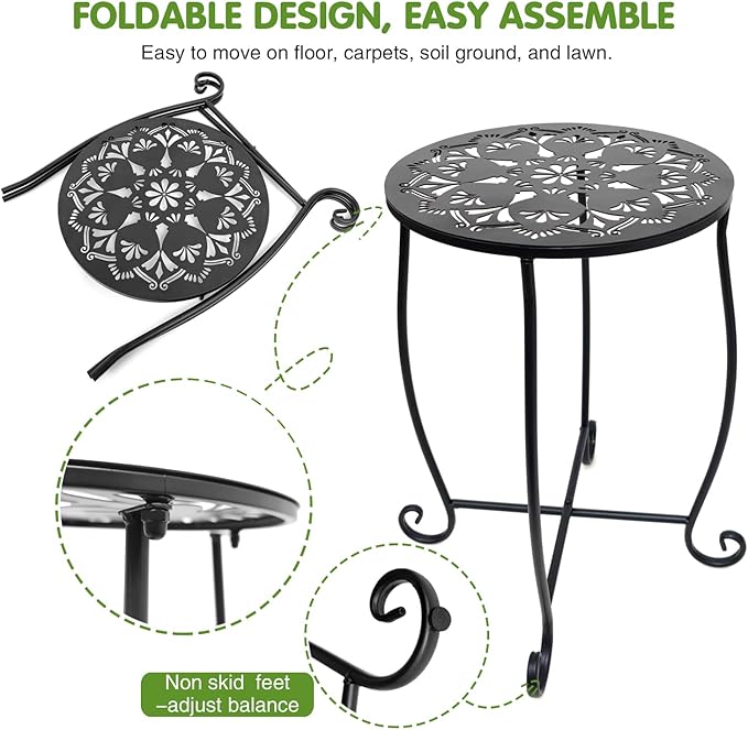 Fashion&cool Outdoor Side Tables for Small Space, 2 Pack Patio Side Table, Weather Resistant Metal Small Round Outdoor Side Table for Patio Yard Porch Balcony Garden Bedside, Plant Stand