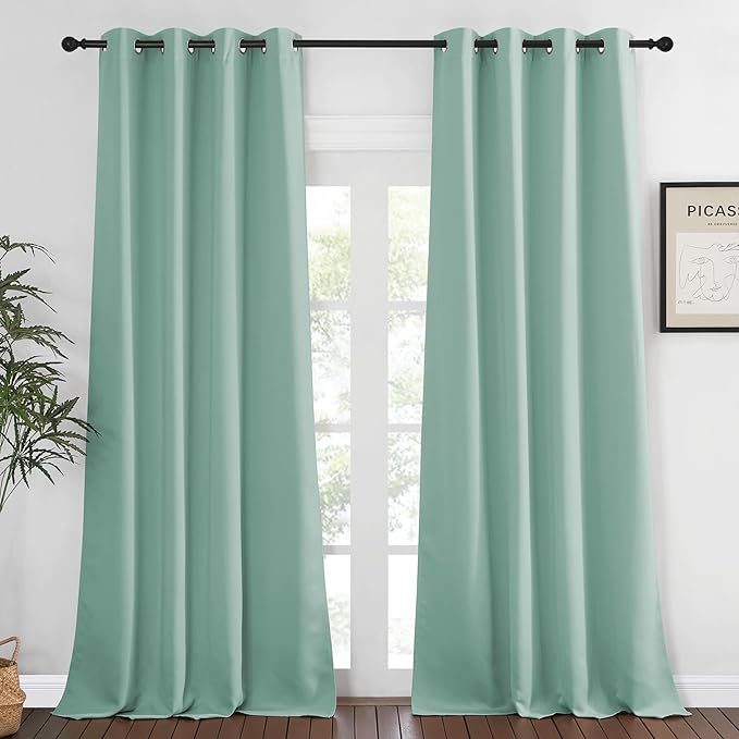 NICETOWN Blackout Curtains 120 inch Length for Sliding Glass Door, Grommet Thermal Insulated Room Darkening Sound Reducing Drapes for Room Divider, 1 Panel, W52 x L120, Aqua Blue