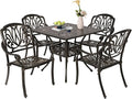 Cast Aluminum Outdoor Patio Dining Set, All Weather Outdoor Furniture Dining Set for Patio, Balcony, Lawn, Garden, Backyard (1 Square Table+ 4 Dining Chairs)