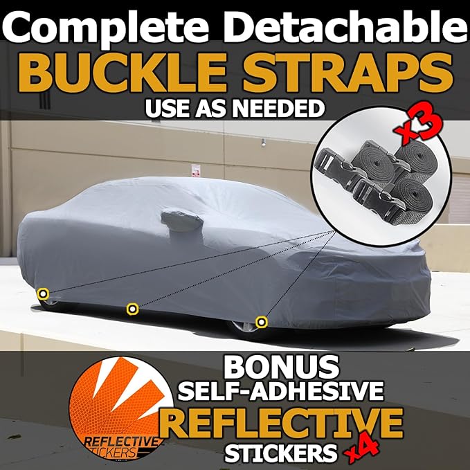 All Weather Waterproof car Cover Good for rain Snow uv Protection dust mid-Size Sedan Altima Accord Prius Impreza Passat Fusion Camry Model 3 Gray