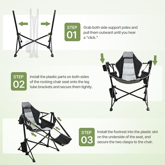 Suteck Hammock Camping Chair with Footrest, Oversized Swinging Folding Chair for Adults, Heavy Duty Portable Rocking Camp Chair with Cup Holder & Pillow for Beach, Patio, Lawn, Supports up to 500 lbs