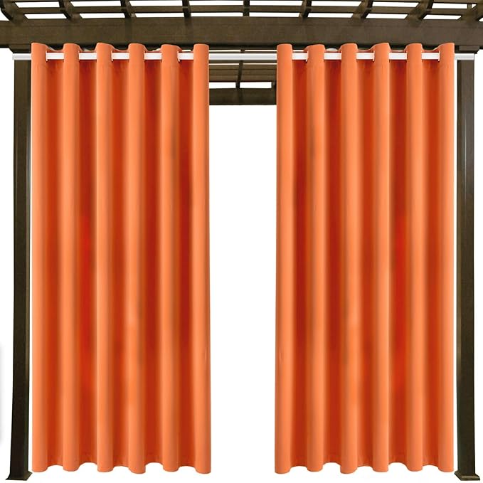 DIVA EN CAMINO DEC Outdoor Patio Curtain Waterproof Darkening Thermal Insulated Indoor Curtains for Bedroom, Porch, Living Room, Pergola, Cabana, W84 x L95, Orange, Set of 2 Panels