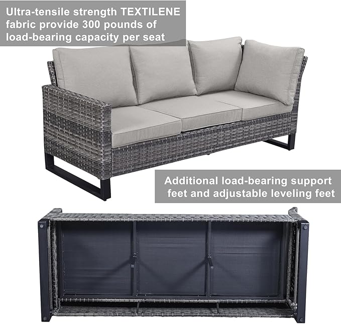 Belord Patio Sectional Furniture Set with Coffee Table: 8 Pieces Wicker Patio Conversation Set with L Shaped Sofa, Outdoor Swivel Glider Rocker, Rattan Ottomans, Removable