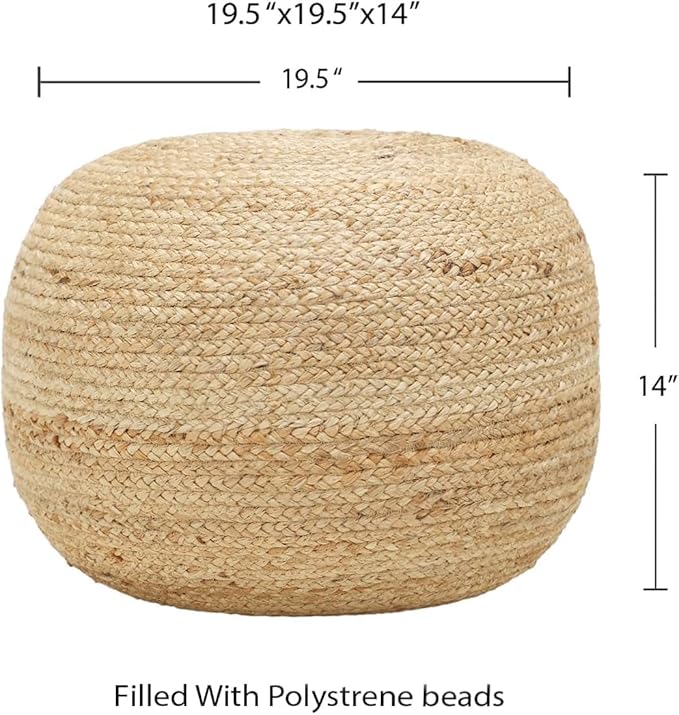 REDEARTH · Jute Circular Pouf Ottoman - Braided Pouffe Accent Sitting Round Footrest for Living Room, Bedroom, Nursery, kidsroom, Patio, Gym; 100% Jute Set of 2 (19.5"X19.5"X14"; Jute Natural)