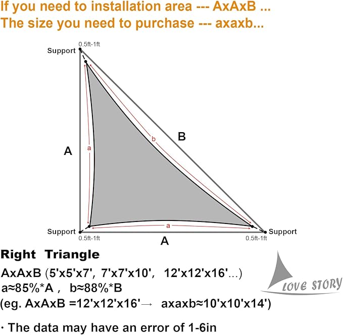 LOVE STORY Custom Size 9'x12'x15' Dark Grey Sun Shade Sail Right Triangle Sunhsade Fabric Awning Canopy for Patio Backyard Carport Pergola (Customized)