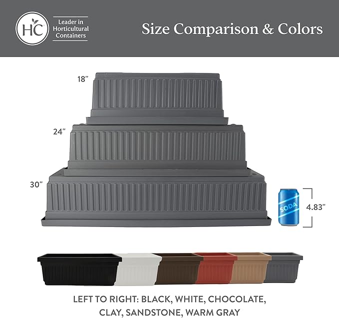 The HC Companies Venetian Window Planter Box w/Drain Plug - Long Planter Box for Windowsills, Balconies & More - Plastic Large Rectangular Planters for Herbs & Flowers (24" Warm Gray, Pack of 1)