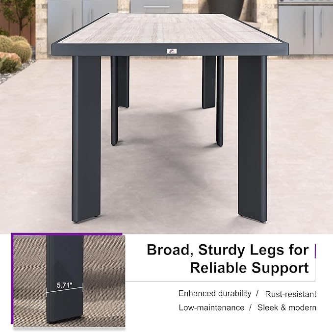 PURPLE LEAF 13 Pieces Outdoor Dining Set Patio Table and Chairs Set Aluminum Wicker Rattan Patio Furniture Set for Lawn Garden Porch Beige Marble Color Outdoor Set