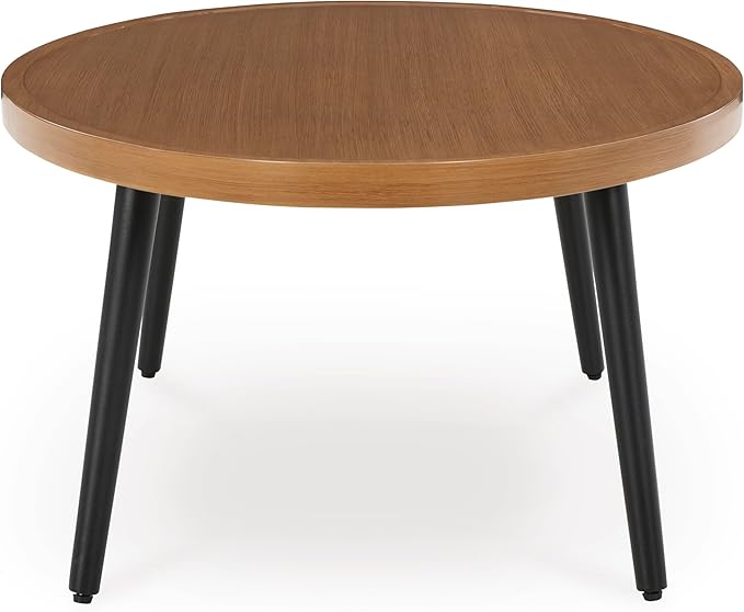 Signature Design by Ashley Horizon Hall Casual Outdoor Coffee Table with 4 Legs, Light Brown & Black