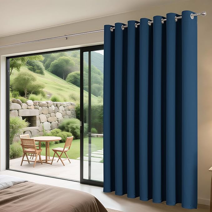 Joydeco Blackout Patio Sliding Door Curtains 108 Inches Long, Grommet Privacy Room Divider Curtains, Extra Wide Thermal Blackout Drapes for Bedroom Living Room (Navy Blue, 70Wx108L, 1 Panel)