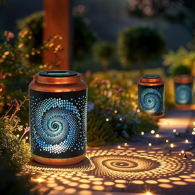Solar Lanterns Outdoor Hanging Lantern Metal Waterproof LED Lantern with Solar Powered Garden Patio Decorations Decor with Handle Christmas Gift Idea