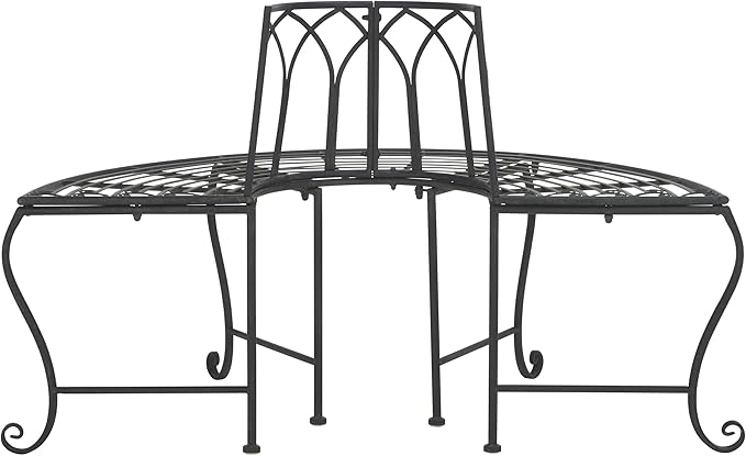 SAFAVIEH Outdoor Collection Abia Victorian Antique Black Semicircle Tree Bench