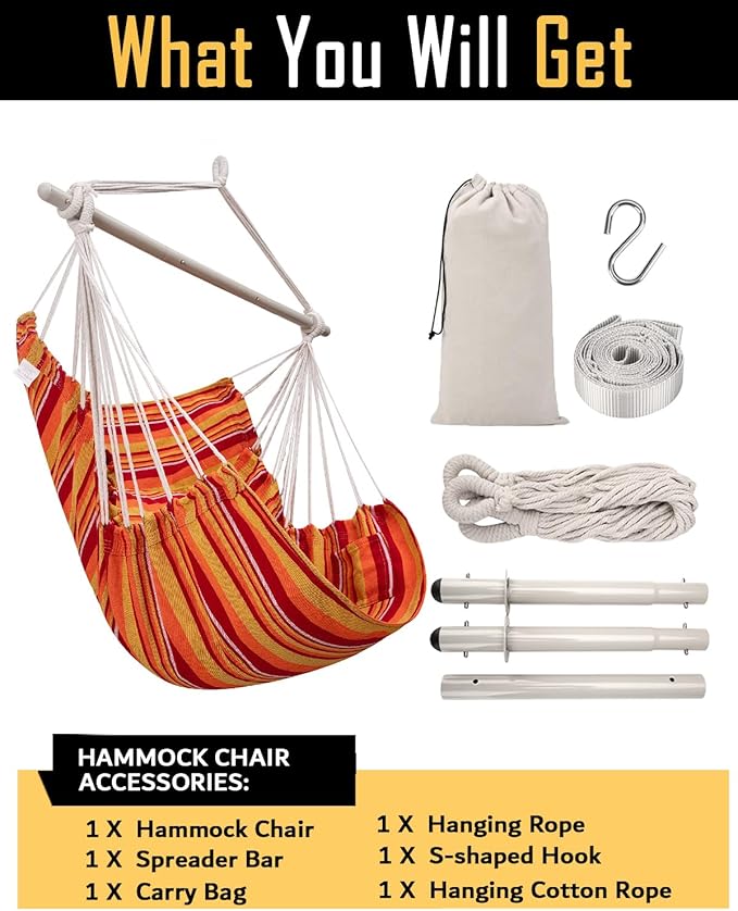 ADVOKAIR Hammock Chair Swing, Heavy-Duty Hanging Rope Swing Seat Supports 500 Lbs, Ideal for Outdoor Patio, Backyard, Porch, Deck & Indoor Bedroom Use