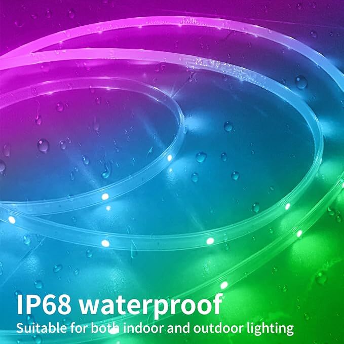 KSIPZE Outdoor LED Rope Lights,IP68 Waterproof Outside Led Lights with Smart App,Music Sync RGB Exterior Led Strip Lights for Roof，Balcony,Deck,Pool (40ft)