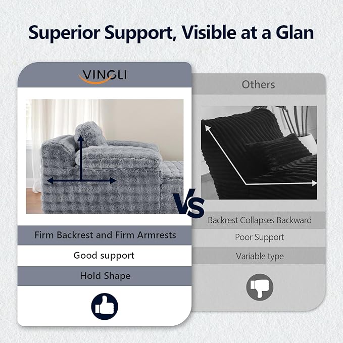 VINGLI 67.7" Oversized Chaise Lounge Chair Indoor Reading Chairs Comfy Bubble Fleece Upholstered Boneless Sofa Bed Sleeper Sofa Cloud Couches for Living Room, Bedroom, Play Room (Light Grey)