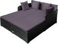 Outdoor Rattan Daybed, Patio Loveseat Sofa Set w/Comfortable Cushions, Extra Pillows & Metal Foot, Sunbed Wicker Furniture for Yard/Poolside/Living Room/Garden/Porch, Grey