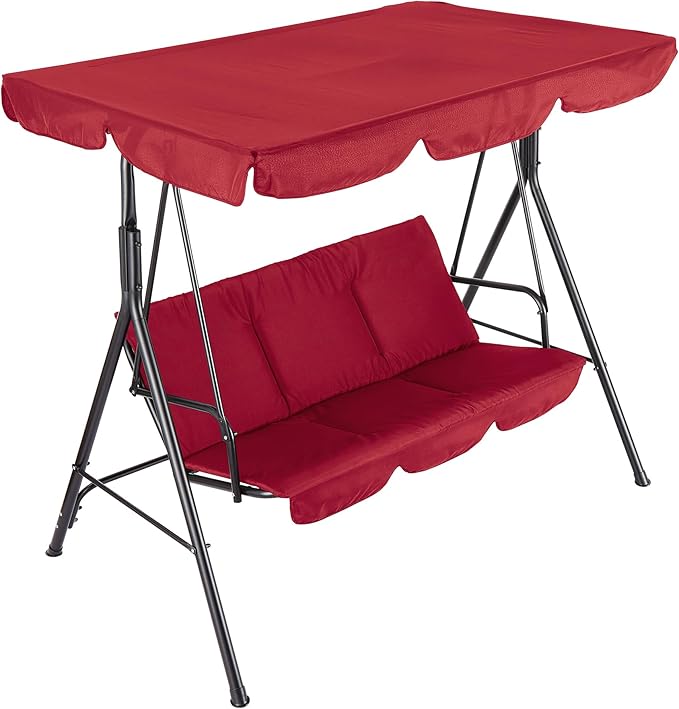 Porch Swing Chair with Adjustable Canopy for Adults 3-Seat Patio Glider Bench with Thick Cushions Steel Frame Outdoor Swing Chair for Backyard Lawn Garden Red