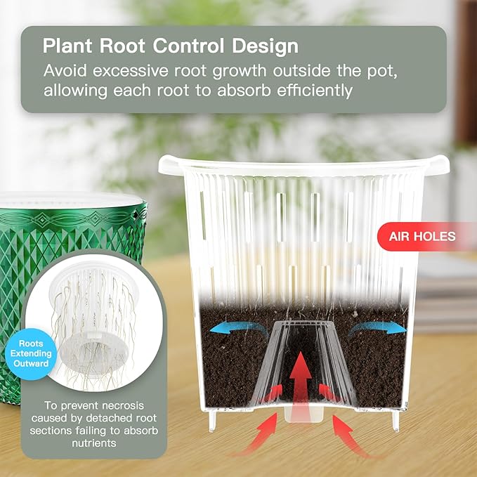 QCQHDU 2 Pack Self Watering Pots, 7.2 Inch Flower Pots with Drainage Holes and Water Filling Port, Garden Planter for Indoor Outdoor Plants (Emerald)