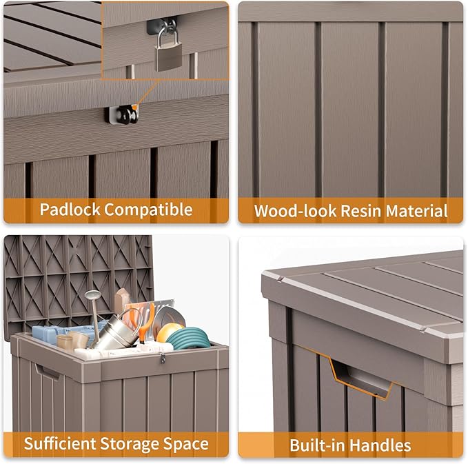 50 Gallon Waterproof Outdoor Storage Box,Resin Deck Box,Lockable Outside Storage Box Container for Patio Furniure,Garden Tools (50 Gallon,Grey)