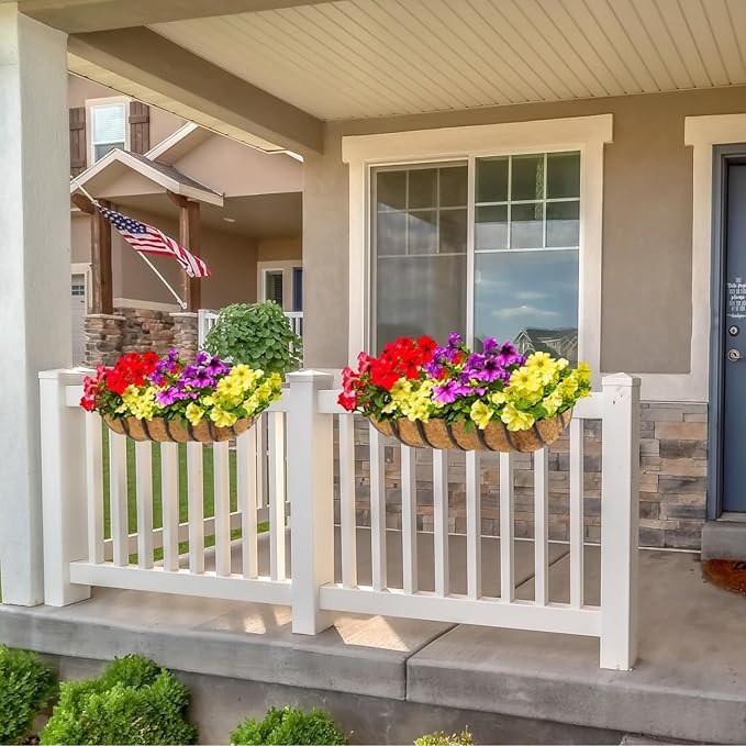 4 Pack 36 Inch Window Deck Railing Planter Boxes with Coconut Liner, Large Hanging Window Flower Boxes Metal Railing Planter for Balcony Fence Porch (4, 36 Inch)