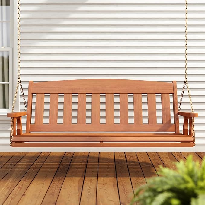Amish Casual Heavy Duty 800 Lb Mission Treated Porch Swing with Hanging Chains (4 Foot, Dark Walnut Stain)