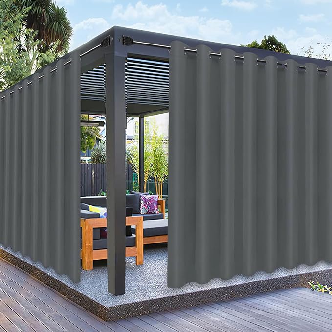 PureFit Outdoor Curtains for Patio Waterproof Weatherproof, UV Resistant Outside Curtains for Gazebo, Front Porch, Pergola, Sun Blocking Privacy Curtain, 120W x 95L inch, 1 Panel, Gray