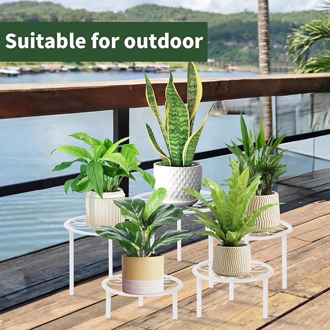 5-piece set of metal plant potted flower racks, heavy-duty flower pot plant racks of different sizes, iron flower racks, suitable for indoor and outdoor home decoration (Black) (5, Gold)
