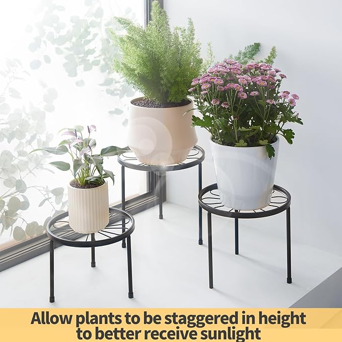 Plant Stand,5 Pack Heavy Duty Flower Pot Stands,Metal Decoration Racks,Round Plant Shelf for Planter Outdoor and indoor (Black)