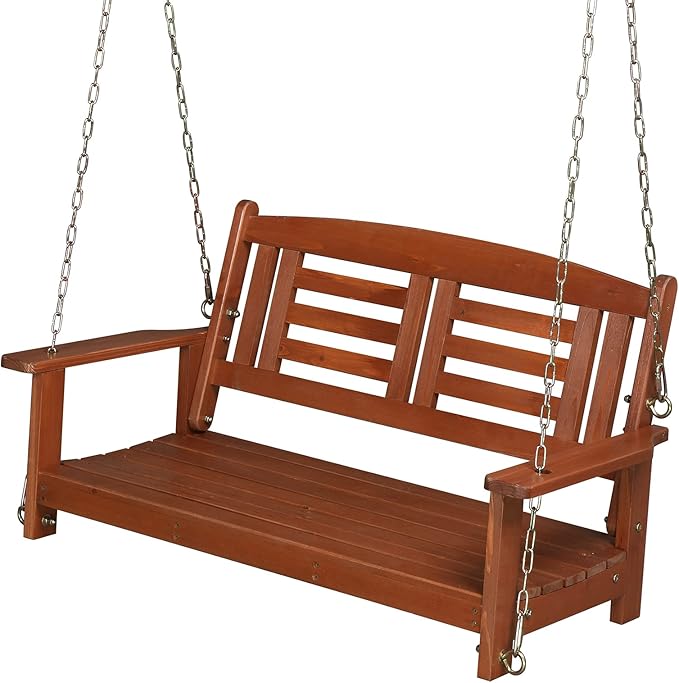 Outvita Porch Swing, 44" Swing Bench with Hanging Chains and Reclined Backrest for Deck, Garden,Yard, Balcony, Room 600lbs Capacity Fir Wood