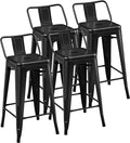 Yaheetech Bar Stools Set of 4, Metal Counter Height Chairs, 26 Inch Industrial Kitchen Stools with Backrest and Footrest for Indoor/Outdoor, Matte Black