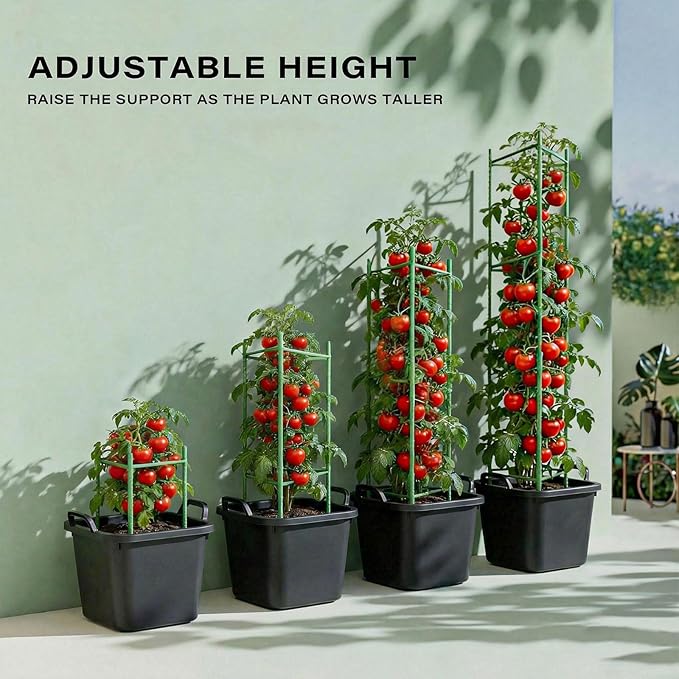 Halatool 63 Inch Tomato Cages, 4 Pack Adiustable Plant Cages Assembled Tomato Garden Cages Stakes Vegetable Support Trellis with 120 Feet Twist Tie, Snap-On for Vertical Climbing Plants