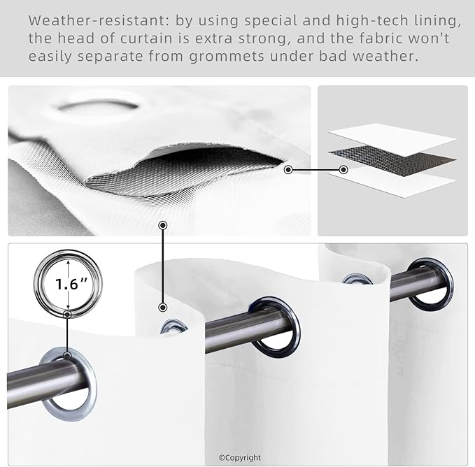 Water Proof Outside Curtains with Grommet Top for Porch, W84 x L95 Thermal Insulated Washable Light Block Outdoor Divider Drapes for Patio Gazebo Deck Pool Area Pergola Cabana (2 Panels)