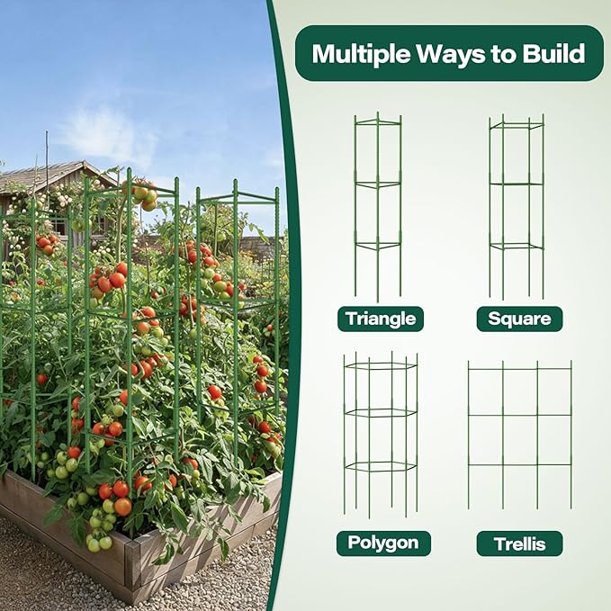 Halatool 6 Pack Tomato Cages for Garden, 48 Inch Adjustable Tomato Cage Plant Support, Garden Plant Stakes Trellis for Climbing Plants Pots Vegetables Flowers Fruits