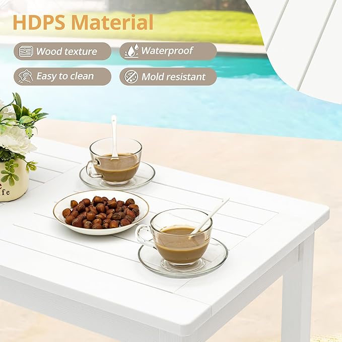 LUE BONA Outdoor Coffee Table Rectangle, 42.5" HDPS Patio Coffee Tables for Outside, All Weather Patio Coffee Table with Slatted Tabletop for Deck, Garden, Balcony, Indoor or Outdoor Use, White
