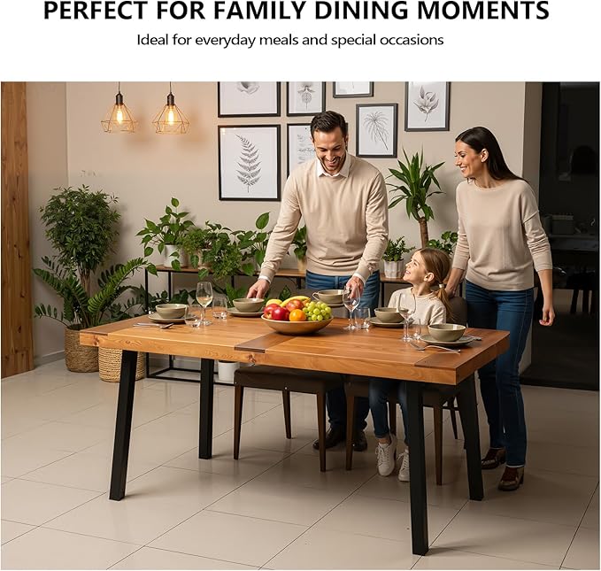 VINGLI 69 Inch Wood Dining Table with Iron Legs, 6-Person Indoor Outdoor Patio Garden Table, All-Weather Rustic Farmhouse Kitchen Table