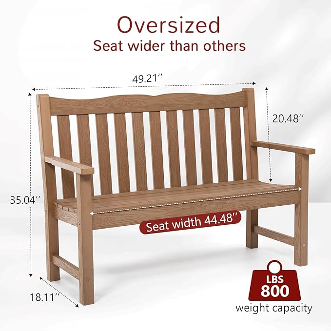 Stoog HIPS Outdoor Patio Dining Set, 4-Piece All-Weather Garden Bench, Chairs and Table Set, Patio Dining Set for Backyard, Lawn, Deck and Porch, Teak