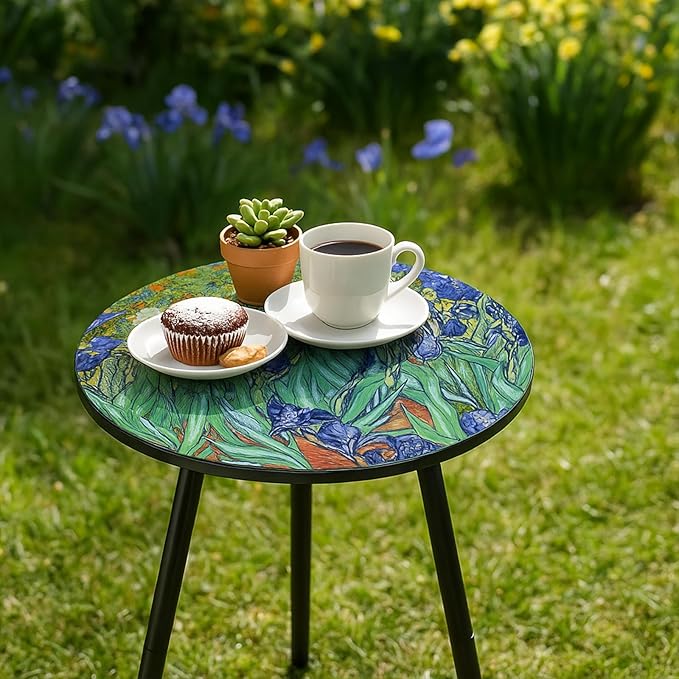 Outdoor Side Table Patio Side Tables for Outside End Tables Small Outdoor Table Round Patio Coffee Table Modern Metal Plant Stand Outside, Patio, Indoor, Bedroom, Living Room, Small Spaces, Iris