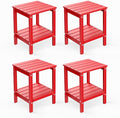 GREENVINES Adirondack-Outdoor-Side-Table | Set of 4 | 14 x 13 Inches | HDPE Plastic | All Weather | Red | Outside End Tables | Storage Shelf | for Patio Porch Backyard Indoor