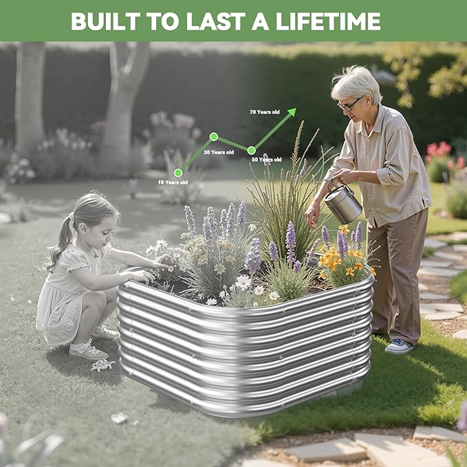 4 Pcak 2x2FT Raised Beds for Gardening, Corrugated Galvanized Steel Raised Garden Bed, Outdoor Metal Above Ground Garden Bed for Vegetables and Flowers-2x2FTx10Inch