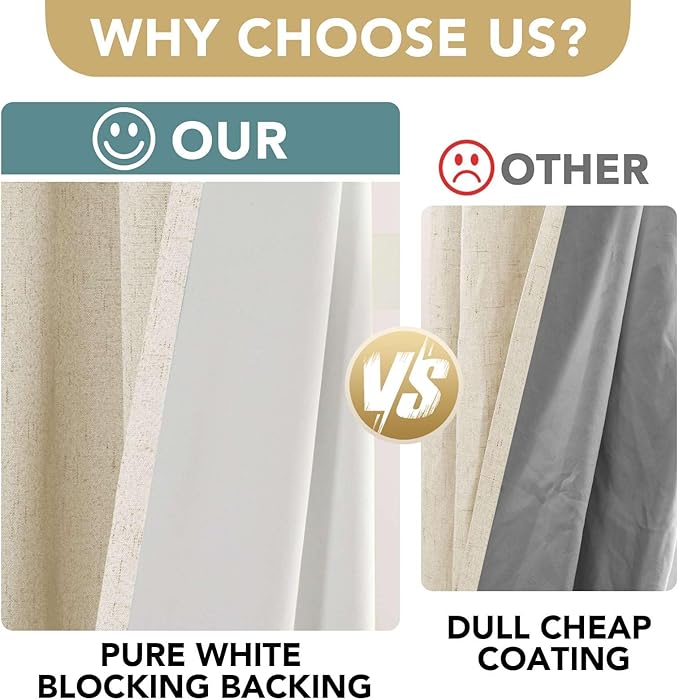 H.VERSAILTEX 100% Blackout Curtains for Bedroom Thermal Insulated Linen Textured Curtains Heat and Full Light Blocking Drapes Living Room Curtains 2 Panel Sets, Bleached Sand, 52x108 Inch