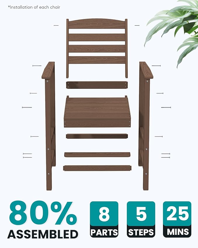 SERWALL Tall Adirondack Chairs Set of 2, Oversize Balcony Adirondack Chairs Set, Outdoor Bar Height Barstools Widened Chair Set for Bistro, Poolside, Garden, Brown