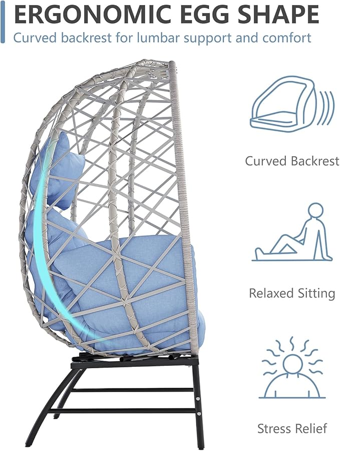 SWITTE Wicker Egg Chair Outdoor, Oversized Patio Lounge Chairs with Cushion for Indoor Living Room, Bedroom, Outside Backyard Balcony-Light Blue