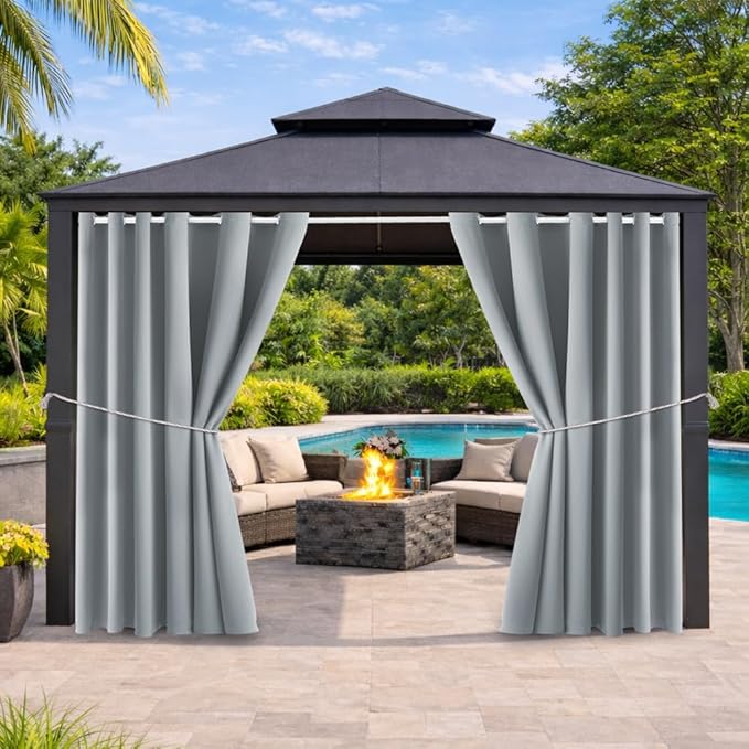 Waterproof Outdoor Curtain W84 x L120 - Grommet Top Sunlight Blocking Window Treatment Drapes Blackout Curtains for Home Bedroom Living Room Patio Pergola Cabana Gazebo (Light Gray, 2 Panels)
