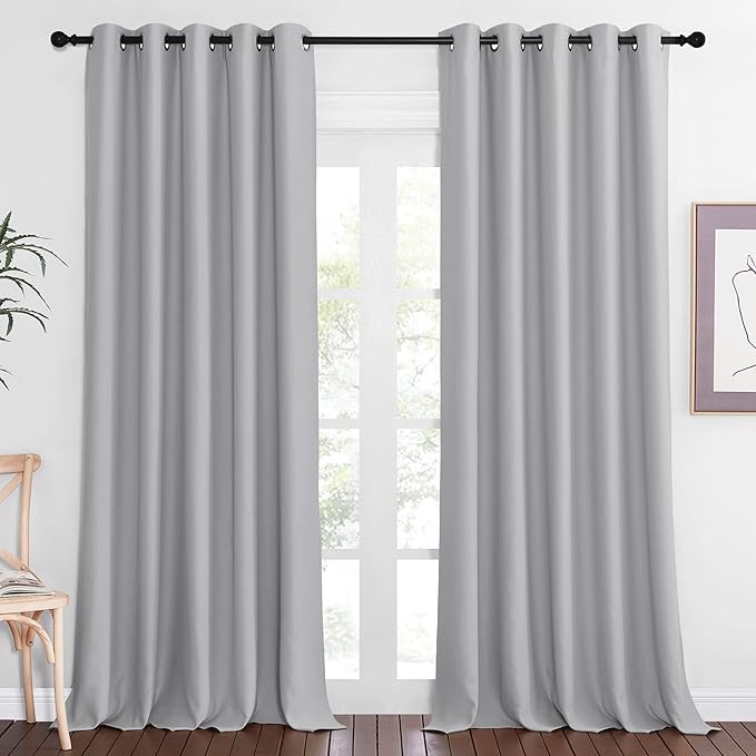 NICETOWN Blackout Long Window Curtain 90 inch Length - Room Darkening Thermal Curtain Grommet Large Window Treatment Light Blocking for Living Room (Siver Grey, 1 Panel, W66 x L90)
