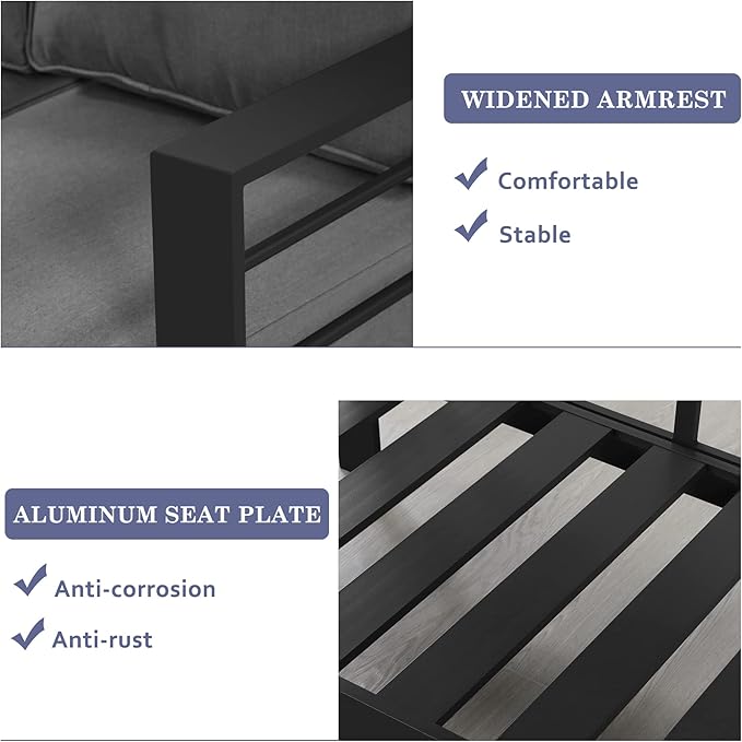 Wisteria Lane Patio Furniture Aluminum Loveseat, All-Weather Outdoor 2 Seats Sofa Couch, Gray Metal Chair with Dark Grey Cushions