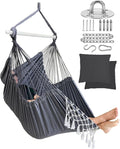 MIZTLI Hammock Chair Hanging Chair Swing Chair XXL Large Macrame Swing Indoor Hammock for Bedroom - Max 500 Lbs - 2 Cushions & All Hanging Kit Included