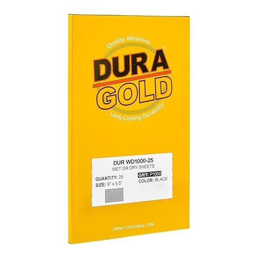 Dura-Gold Premium 1000 Grit Wet or Dry Sandpaper Sheets, 5-1/2" x 9", Box of 25 - Car Color Sanding, Detailing, Polishing Automotive, Woodworking Wood Furniture, Metal Finishing Hand Sand Block Sander