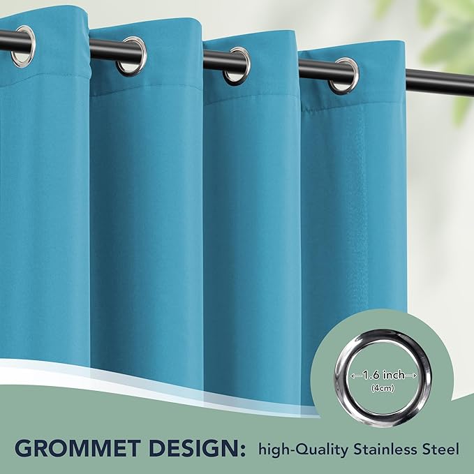 Outdoor Curtains for Patio Waterproof - 6 Panels Privacy Weatherproof Outside Curtains with Grommets for Pergola, Gazebo, Porch, Cabana, Balcony, 54 x 108 Inch, Teal