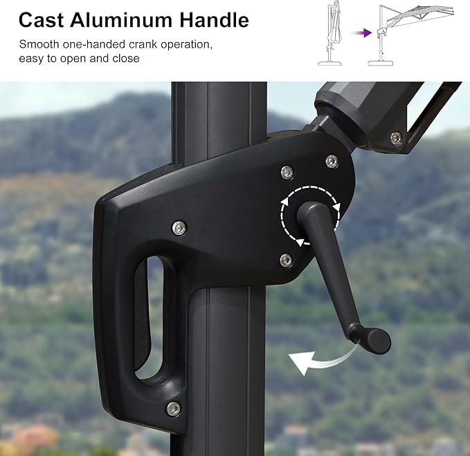 PURPLE LEAF 9' X 12' Right-left Tilt Patio Umbrella with Base Outdoor Cantilever Swivel Rectangle Umbrella Aluminum Offset Umbrella with 360-degree Rotation for Garden Deck Pool Patio Grey