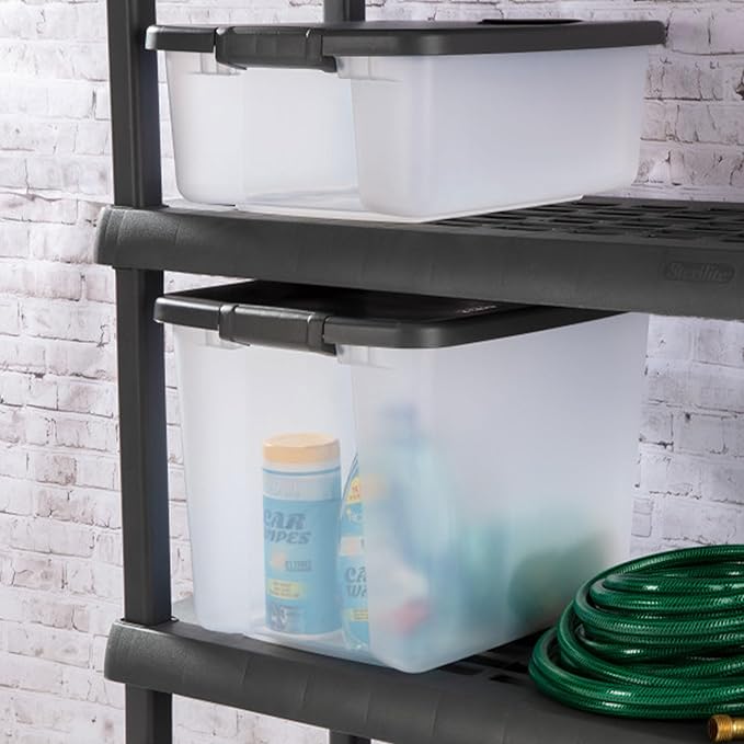 Sterilite 24-Pack ShelfTote, Clear Plastic Storage Bins with Lids, 50 Quart, Gray - Stackable Organizing Container Boxes for Closet, Bathroom, and Office