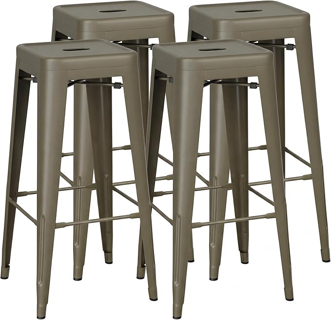 Shahoo 30 Inches Metal Bar Stools Counter Height Stackable Backless Stools, Industrial Patio Stools Indoor Outdoor Metal Kitchen Stools Set of 4 (Gun, 30'')